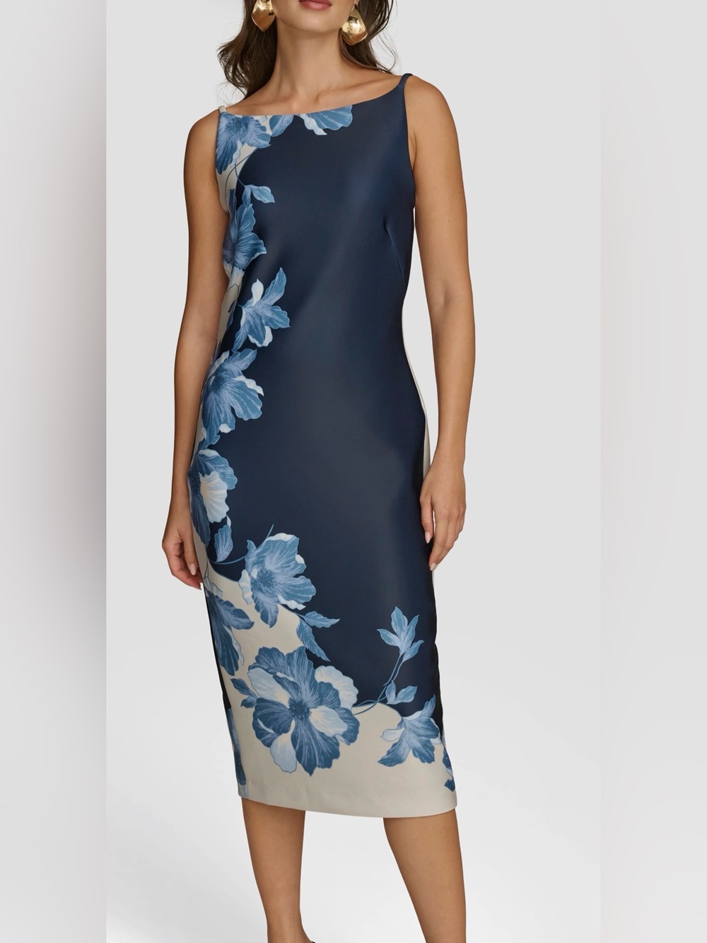 Donna Karan Navy Floral Midi Dress